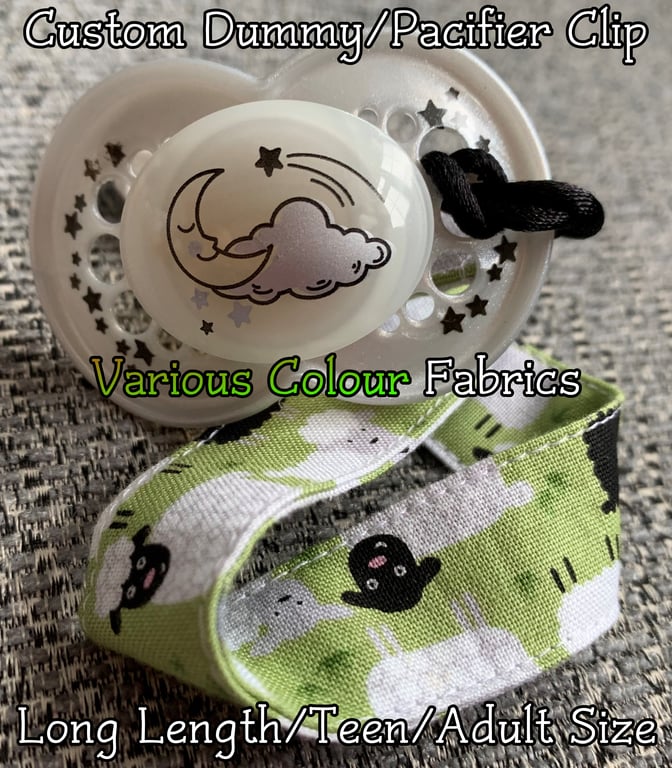 Custom (Black, Green, Grey, Brown) LONG LENGTH - ADULT Pacifier Clips