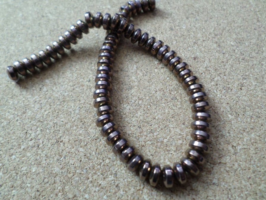 50 x Electroplated Hematite Beads - 4mm - Rondelle - Copper 