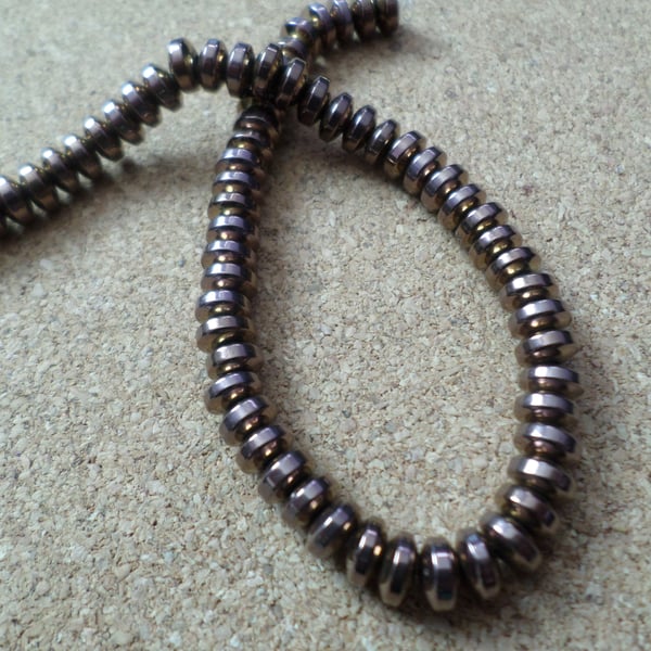 50 x Electroplated Hematite Beads - 4mm - Rondelle - Copper 