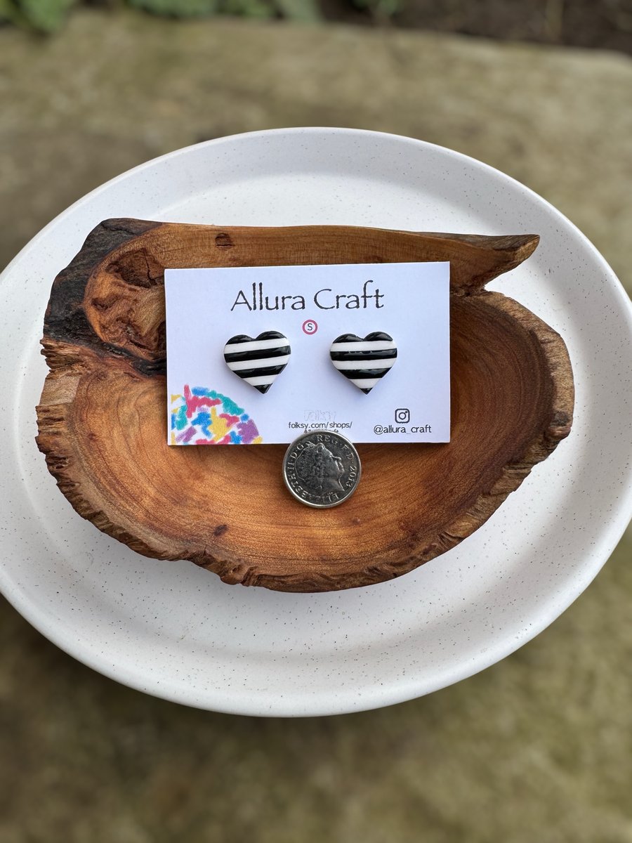 Stripe Heart Studs - Small