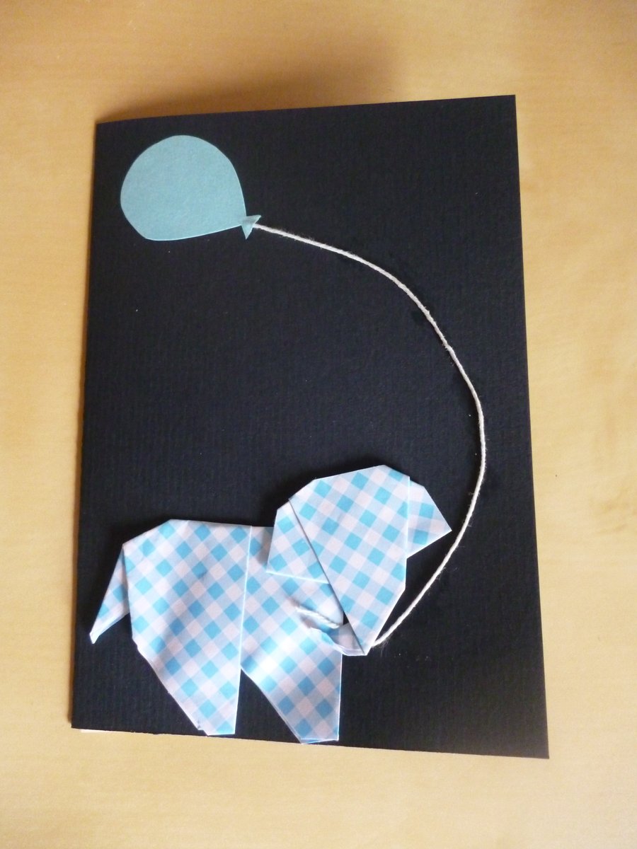 Origami elephant card - blue elephant