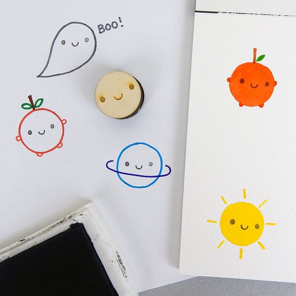 Kawaii Happy Face Polymer Stamp for Crafts & Journalling