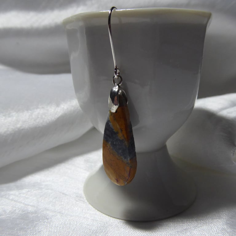 Single Sterling Silver & Maligano Jasper Teardrop Gemstone Earring