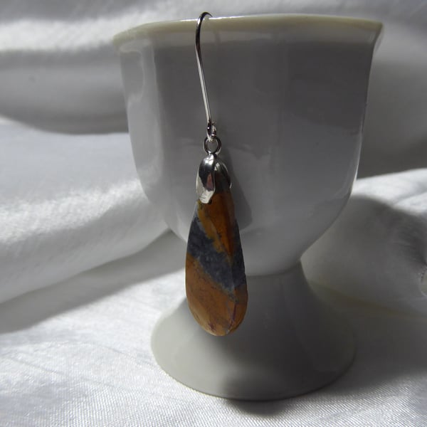 Single Sterling Silver & Maligano Jasper Teardrop Gemstone Earring