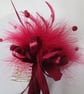 Burgundy Wine Feather & Pearl Ribbon Trail Regency Fascinator Comb Headpiece - Image 3