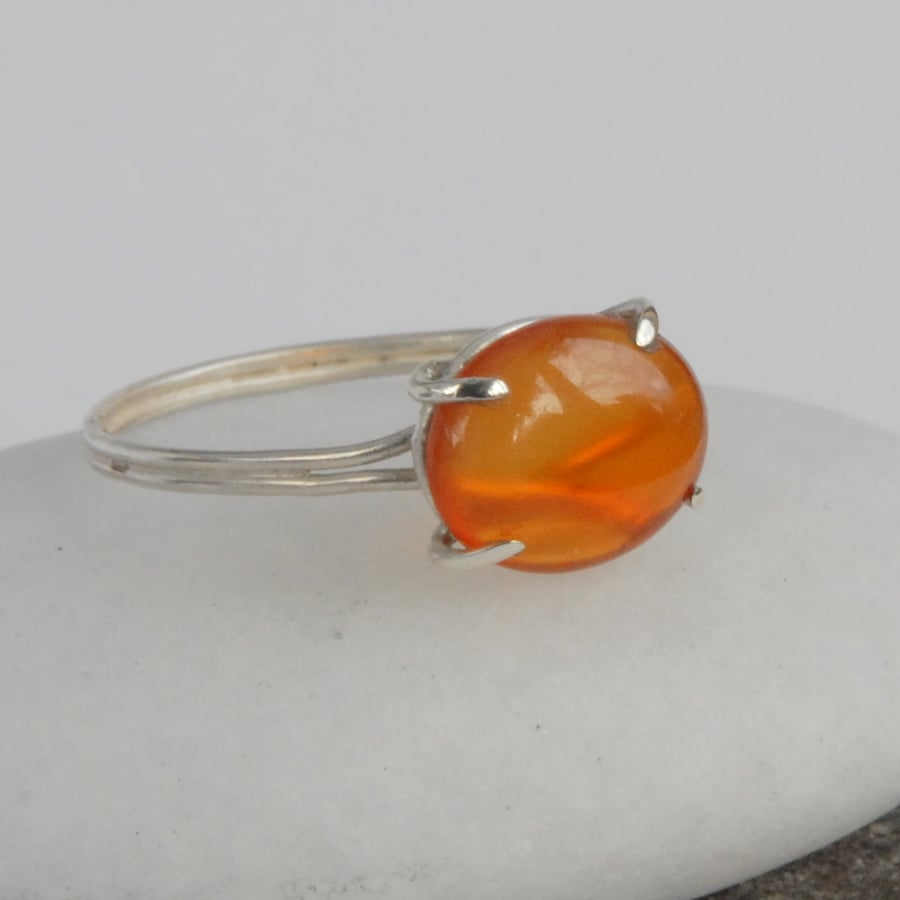 Delicate sterling silver and orange carnelian ring