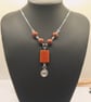 Handmade Red Jasper Beaded Gemstone Necklace, Hammered Silver Spiral Charm