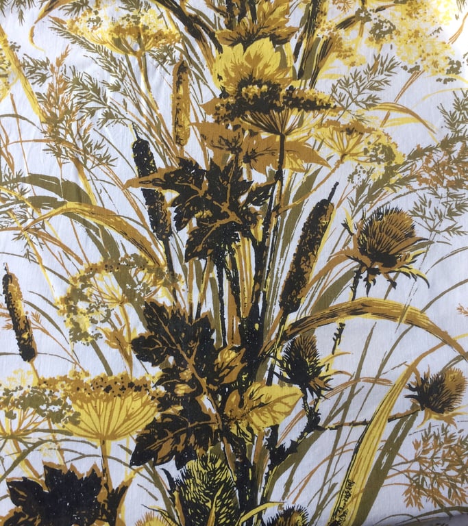 Botanical Seedheads Grasses Leaf Yellow Olive Green vintage fabric Lampshade