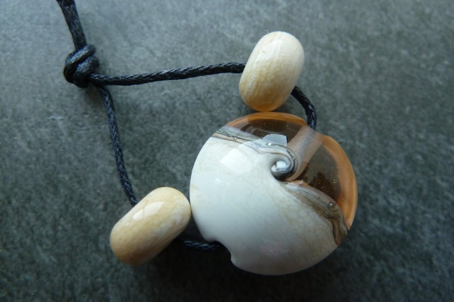 ivory and peach lampwork glass focal
