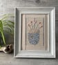 Hand Embroidered Tea Dyed Framed Botanical Textile Art Picture