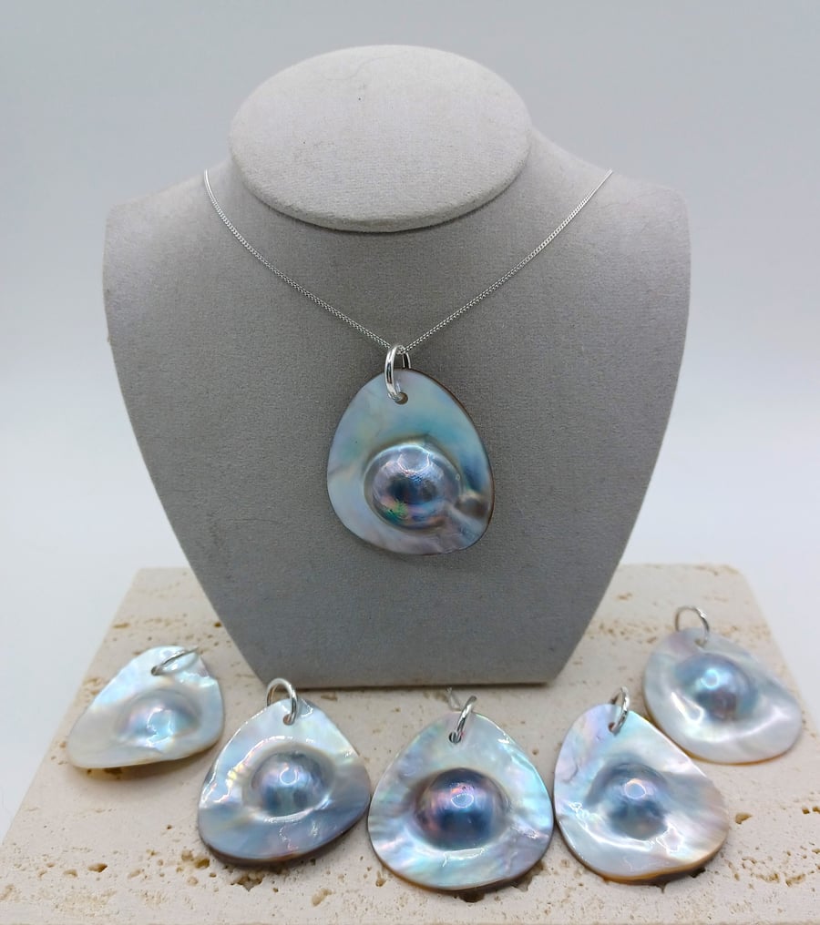Large Mabe Pearl Sterling Silver Pendant, Fireball Necklace, Pearl Jewellery, Ju