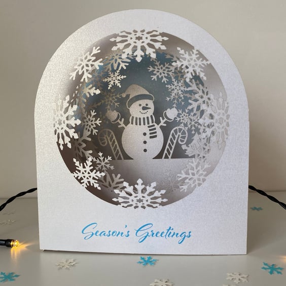 3D snowman snow globe Christmas card