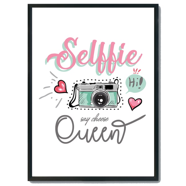 Selfie Queen girls room print, girls room quote print,  Selfie queen gift