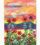 Aceo, Mini Landscape. Red Sky, Original Watercolour - Size 3.5 x 2.5''