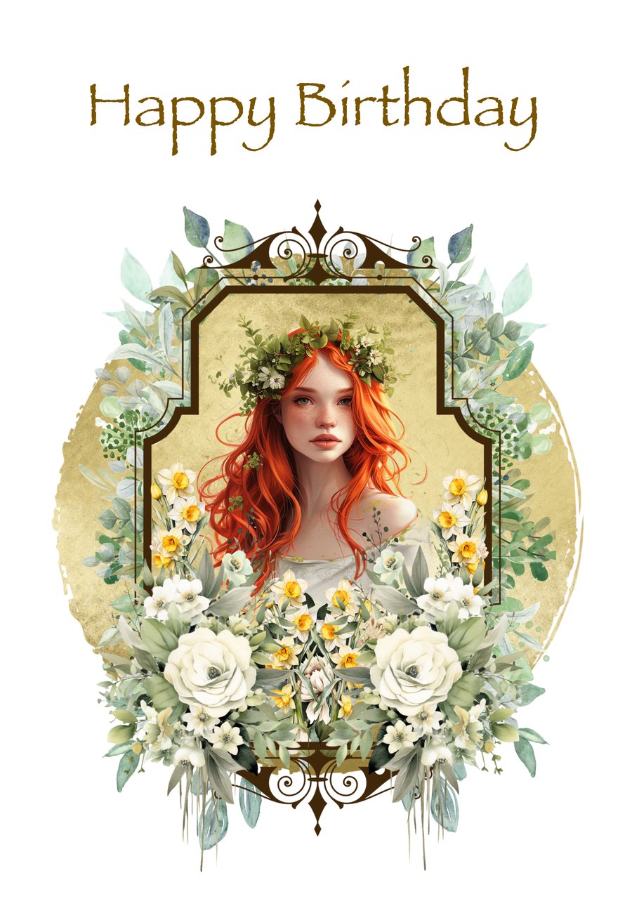 Personalised Wiccan Birthday Card - Red Haired Goddess