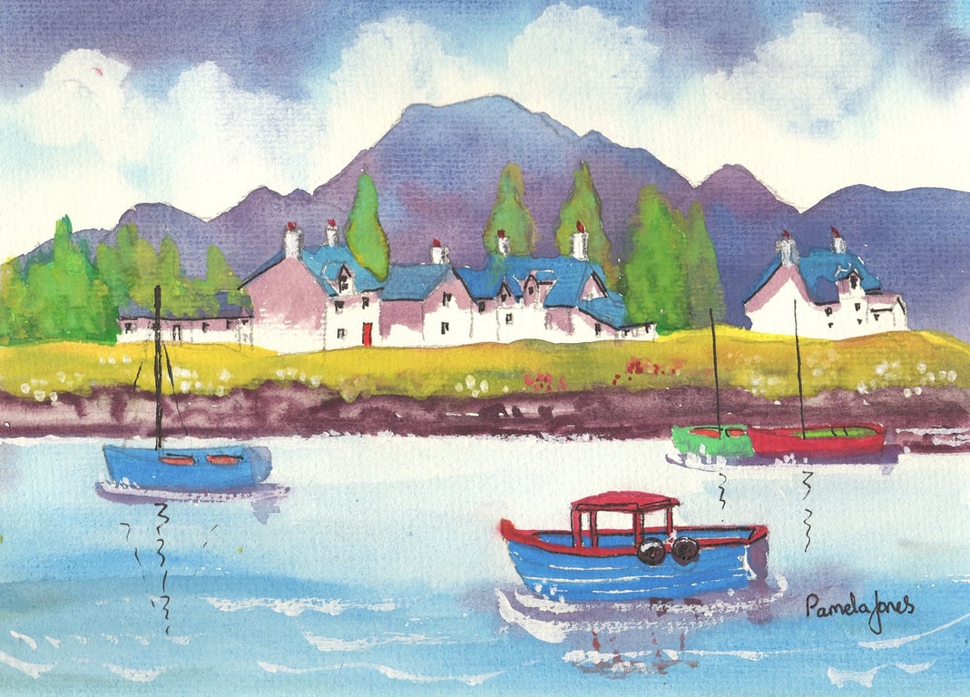 Plockton, Scottish Highlands, Original Watercolour in 14 x 11'' Mount