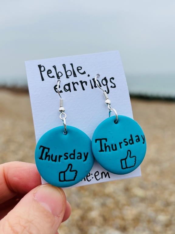 Thursday Pebble Earrings with thumbs up design