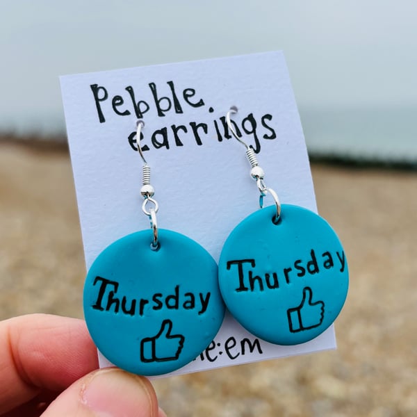 Thursday Pebble Earrings with thumbs up design
