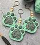 Crochet Paw Print Keyring In Mint Green & Grey - Pet Lover Gift - Image 1