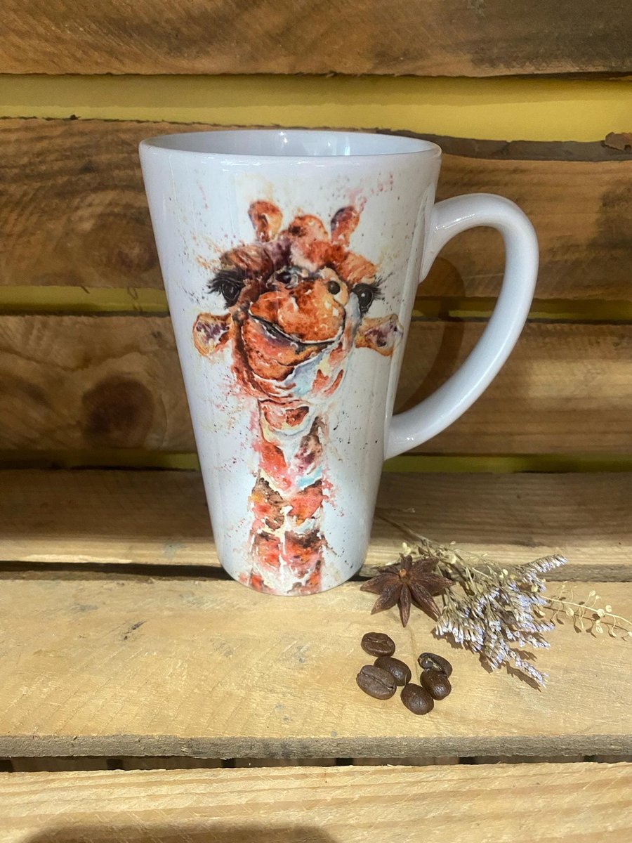 Gerald Giraffe Latte Mug, 17oz Ceramic Coffee Mug, Colourful Wildlife Art Mugs b