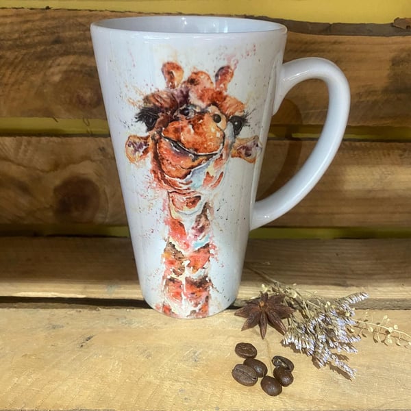Gerald Giraffe Latte Mug, 17oz Ceramic Coffee Mug, Colourful Wildlife Art Mugs b