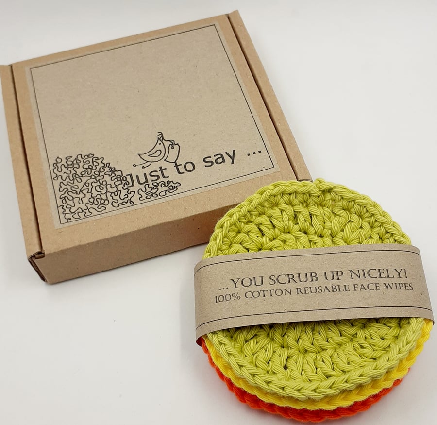 Four Crochet Face Scrubbies - Fruity