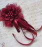 Regency Ribbons - Burgundy Lace Satin Pearl Clip In Ruffle with Ribbon Trails - Image 2