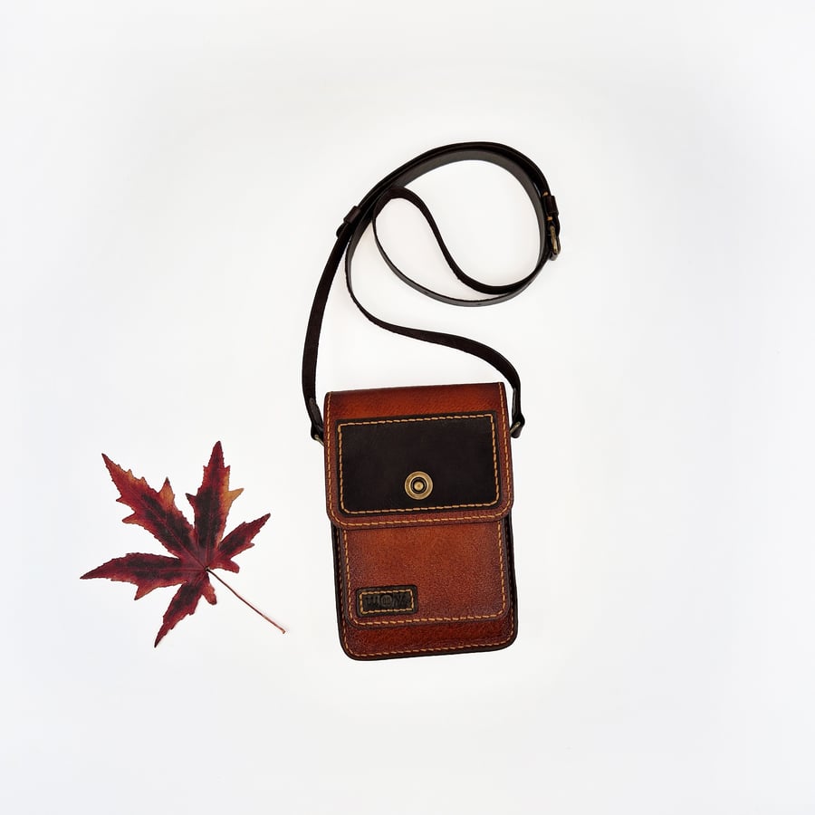 Leather Crossbody Phone Bag, Red Phone Pouch, Shoulder iPhone Purse