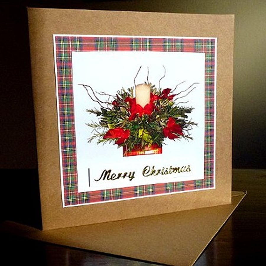 Tartan christmas card - 'Table Centrepiece & Candle'