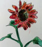 ACEO Animal Art Red Flower Original Watercolour Ink Painting OOAK Floral - Image 3