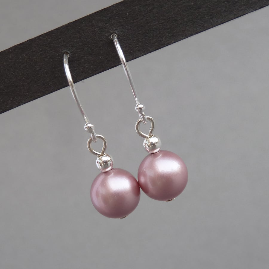 Dusky Pink Pearl Drop Earrings - Rose Pink Bridesmaids Gifts - Wedding Jewellery