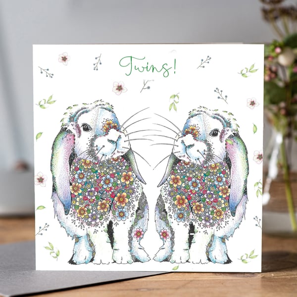 Twin bunnies greeting card 