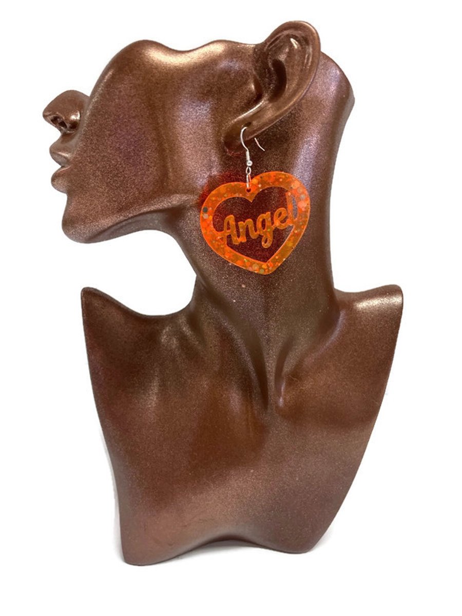 Angel Devil Heart Resin Earrings