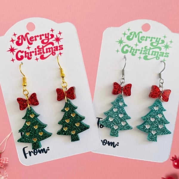 Christmas tree drop earrings, Christmas jewellery, stocking filler for her