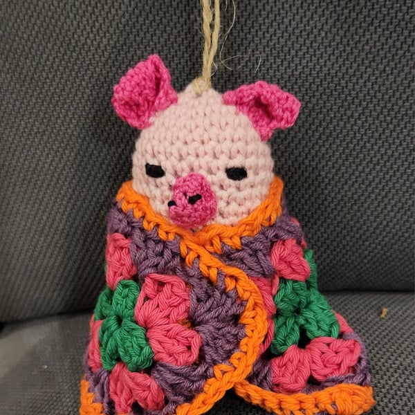 Pig In A Granny Square Blanket 