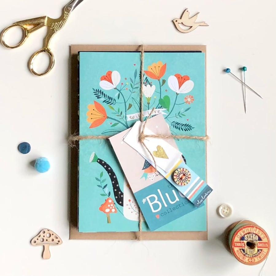 'The Blue Collection' -  5 hand-tied eco greetings cards