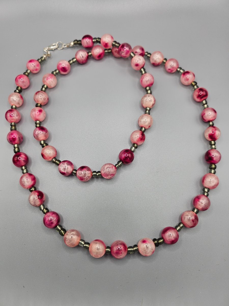 Pink long beaded necklace
