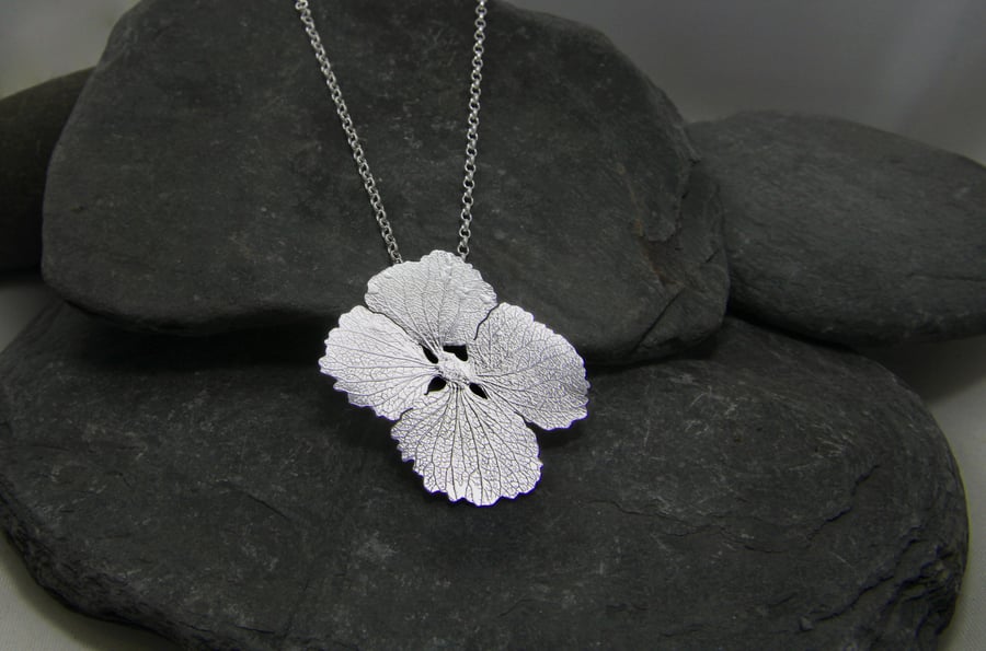Hydrangea Flower Statement Pendant - Sterling Silver Petal Necklace 