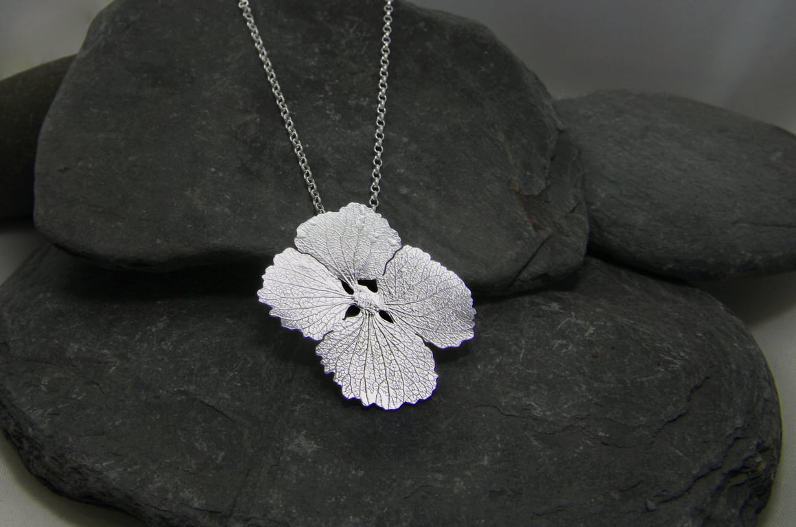 Hydrangea Flower Statement Pendant - Sterling Silver Petal Necklace 