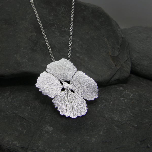 Hydrangea Flower Statement Pendant - Sterling Silver Petal Necklace 