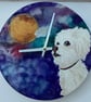 Maltese dog ‘ moon dream ‘ wall clock hand painted 