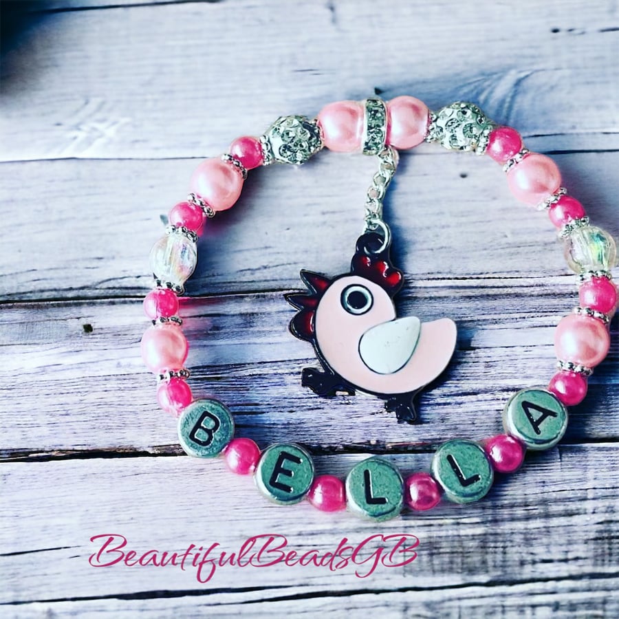 Personalised easter gift bracelet pink shamballa beaded bracelet 