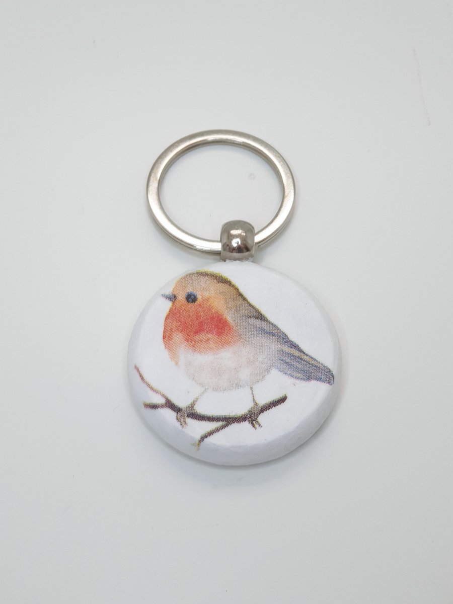 Wooden robin keyring, wooden gift for a bird lover