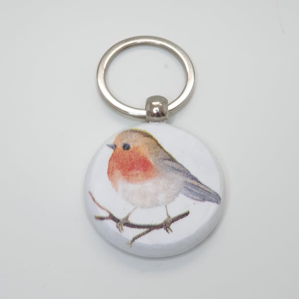 Wooden robin keyring, wooden gift for a bird lover