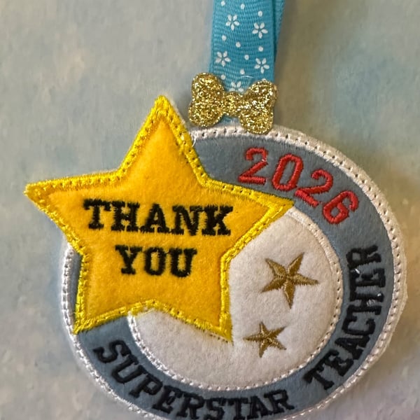 Scented Thank You Superstar Teacher 2026 Felt Medal Hanging Decoration 