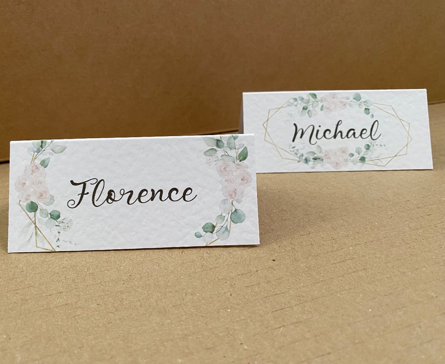 6x blush rose EUCALYPTUS name place CARDS geometric table setting wedding decor