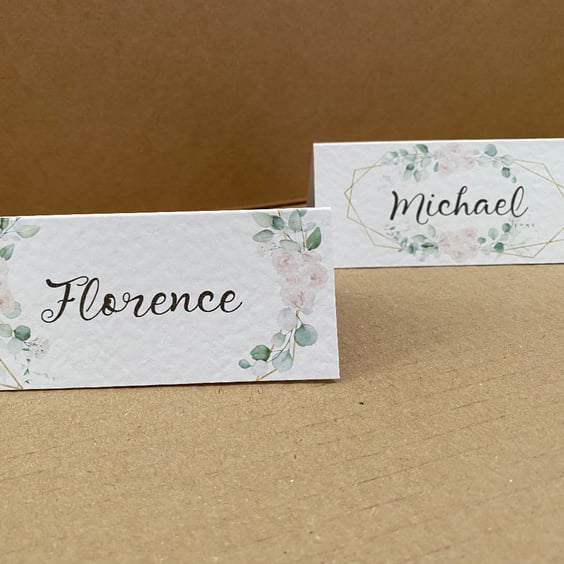 6x blush rose EUCALYPTUS name place CARDS geometric table setting wedding decor