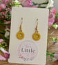 Yellow Flower Dangle Earrings, Enamel Floral Charms, Handmade Jewellery
