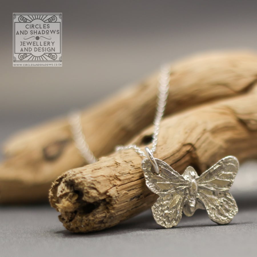 Butterfly Necklace Pendant Nature Themed Hallmarked Fine Silver 