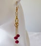Gold Plated Chandelier Earrings with Cherry Red Faceted Czech Glass Beads - Image 4
